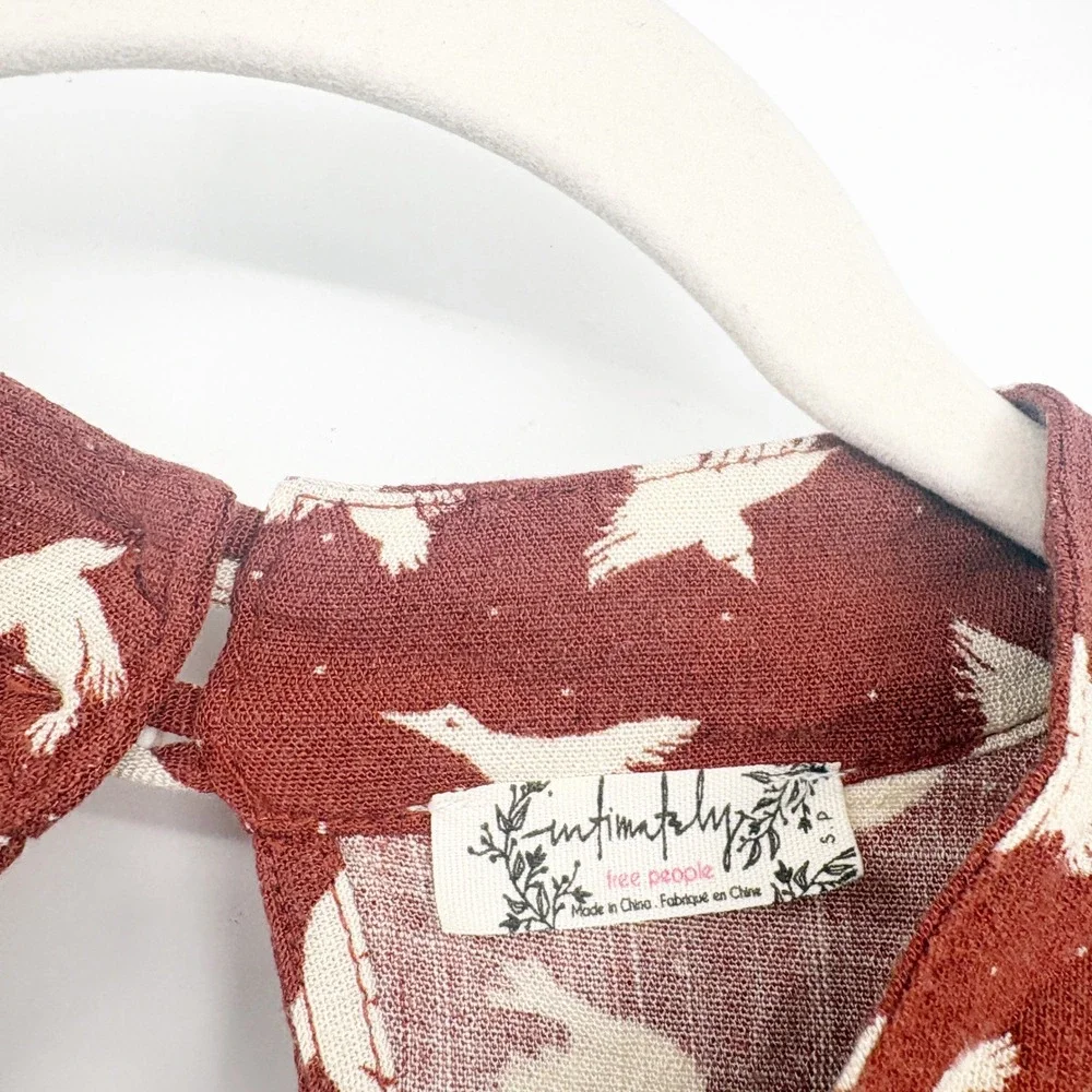 Free People Womens Billie Bird Print Boho Keyhole Open Back Bodysuit Rust Size S